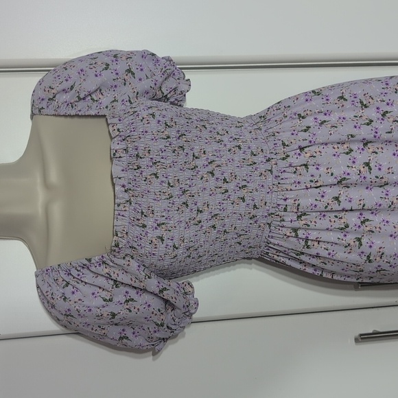 Inspired Hearts Purple Gray Pleated Sundress with Puff Sleeves - Picture 7 of 9